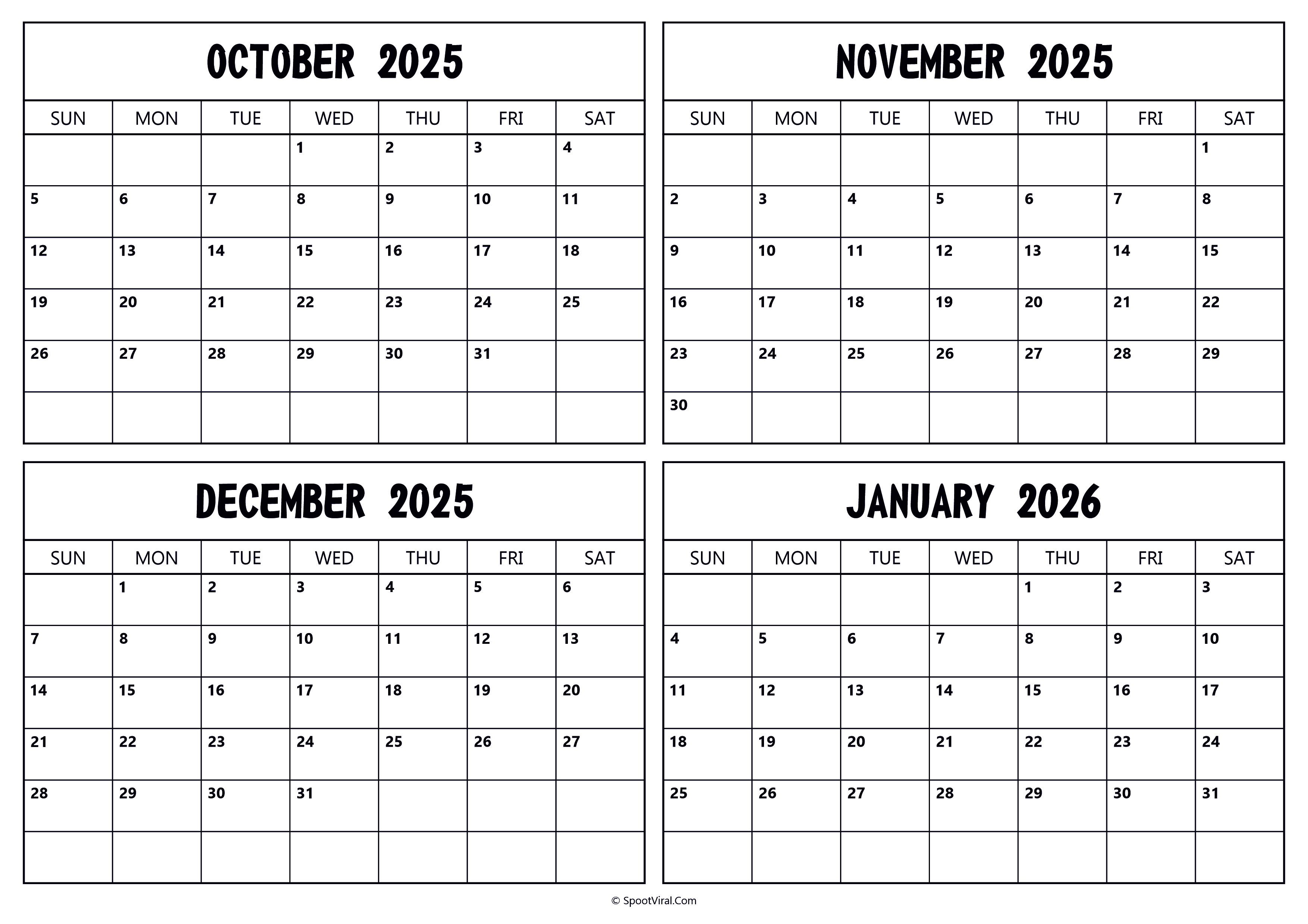 October November December 2025 January 2026 Calendar