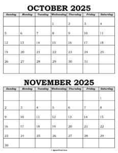 October and November Calendar 2025