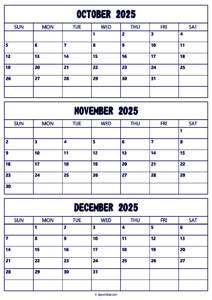 October to December 2025 Calendar