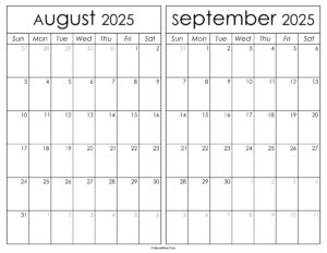 Printable August September 2025 Calendar