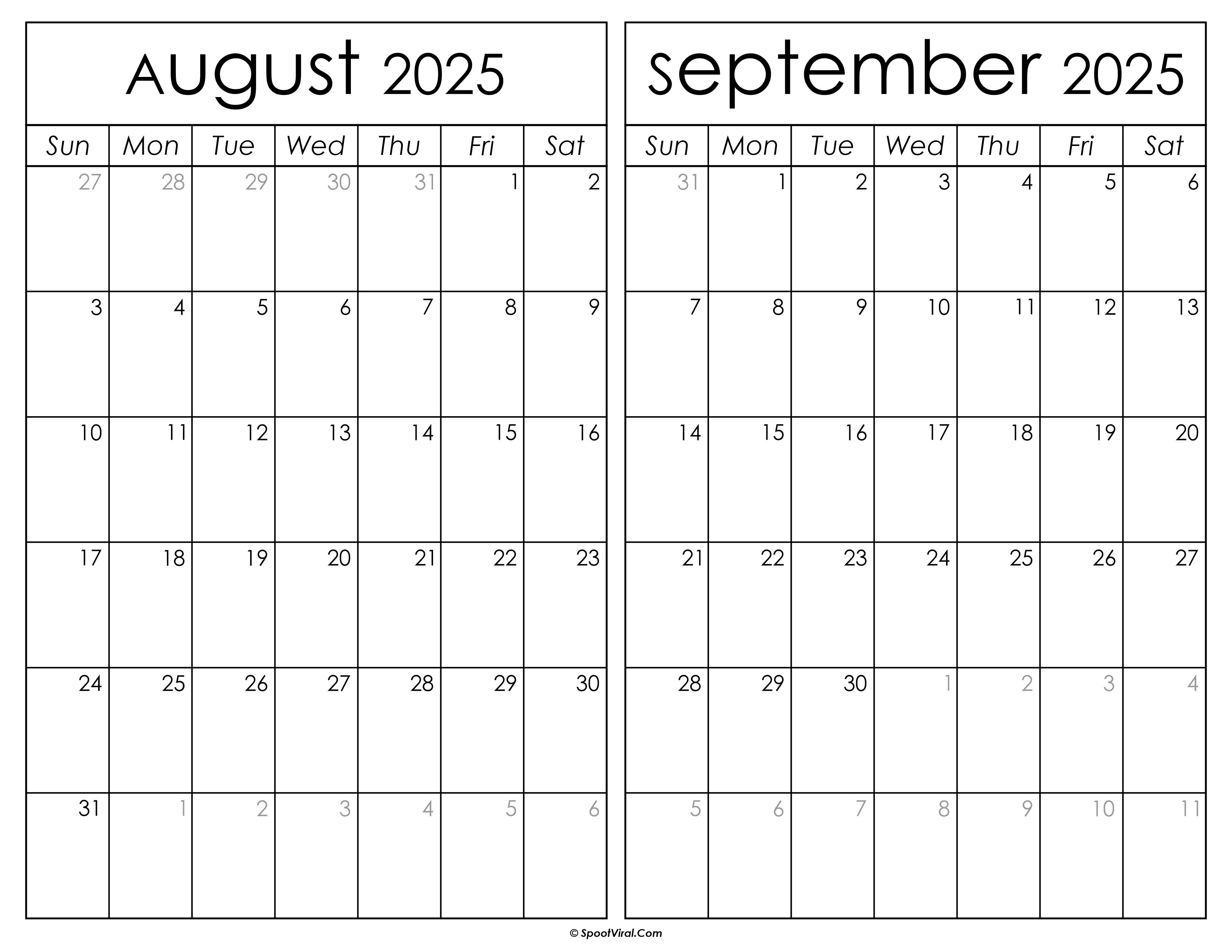 Printable August September 2025 Calendar