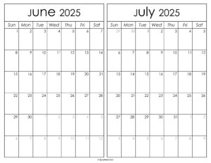 Printable June July 2025 Calendar