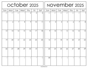 Printable October November 2025 Calendar