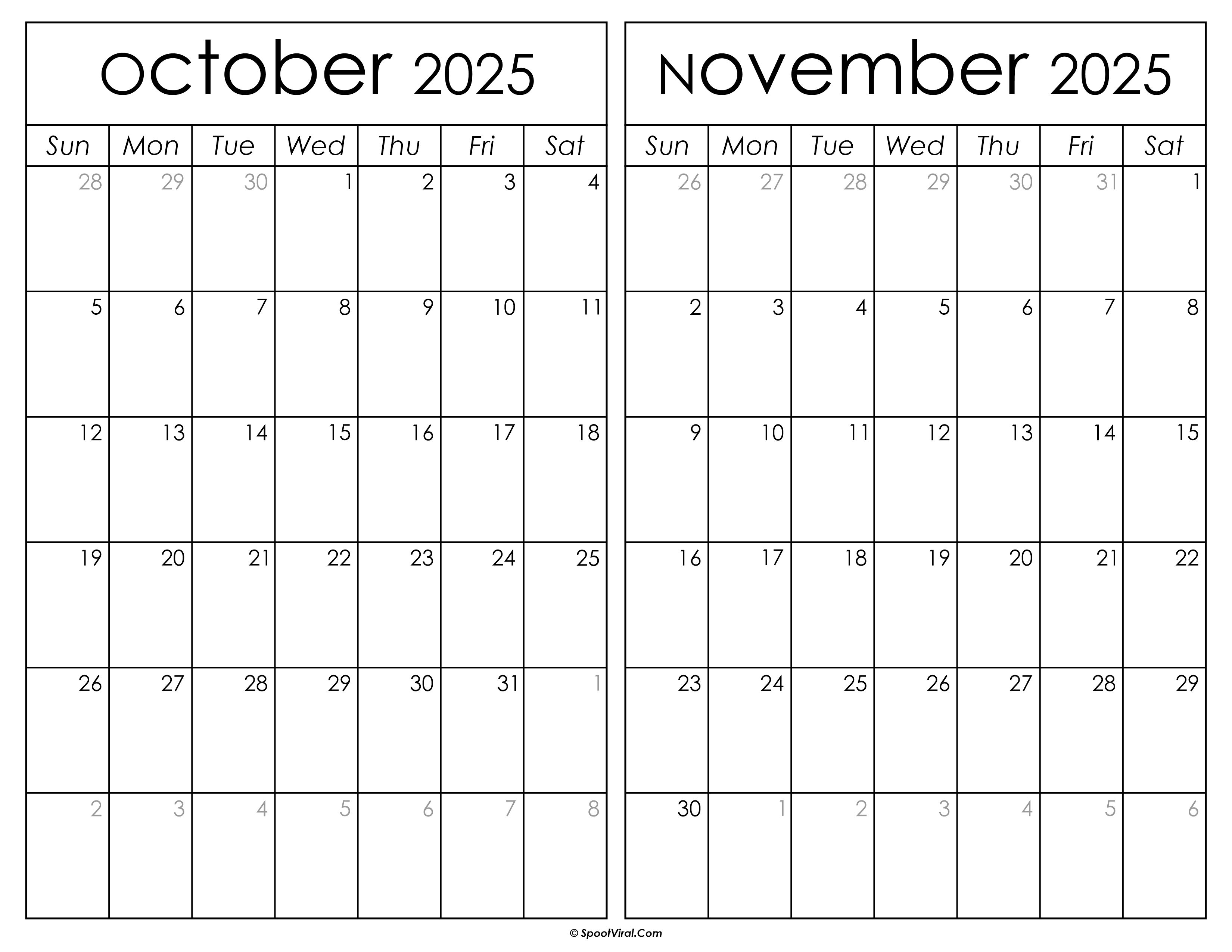 Printable October November 2025 Calendar