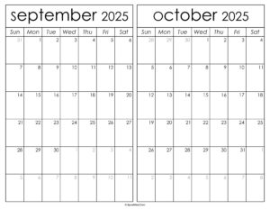 Printable September October 2025 Calendar