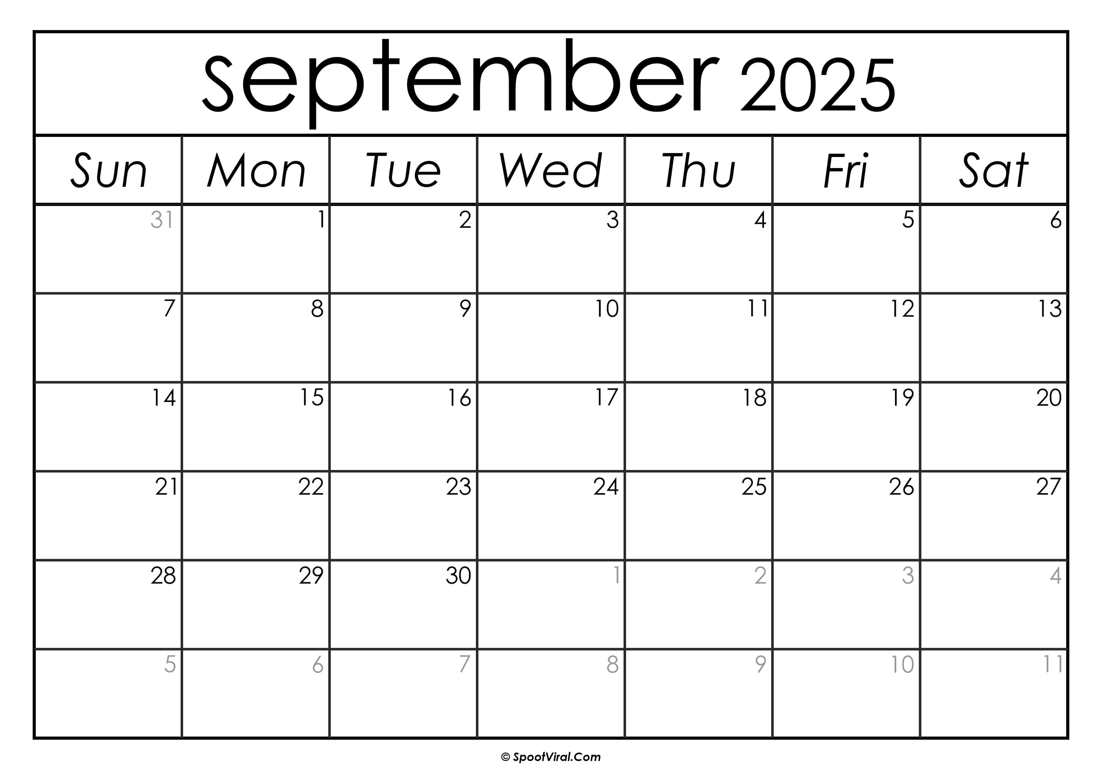 September 2025 Calendar Printable