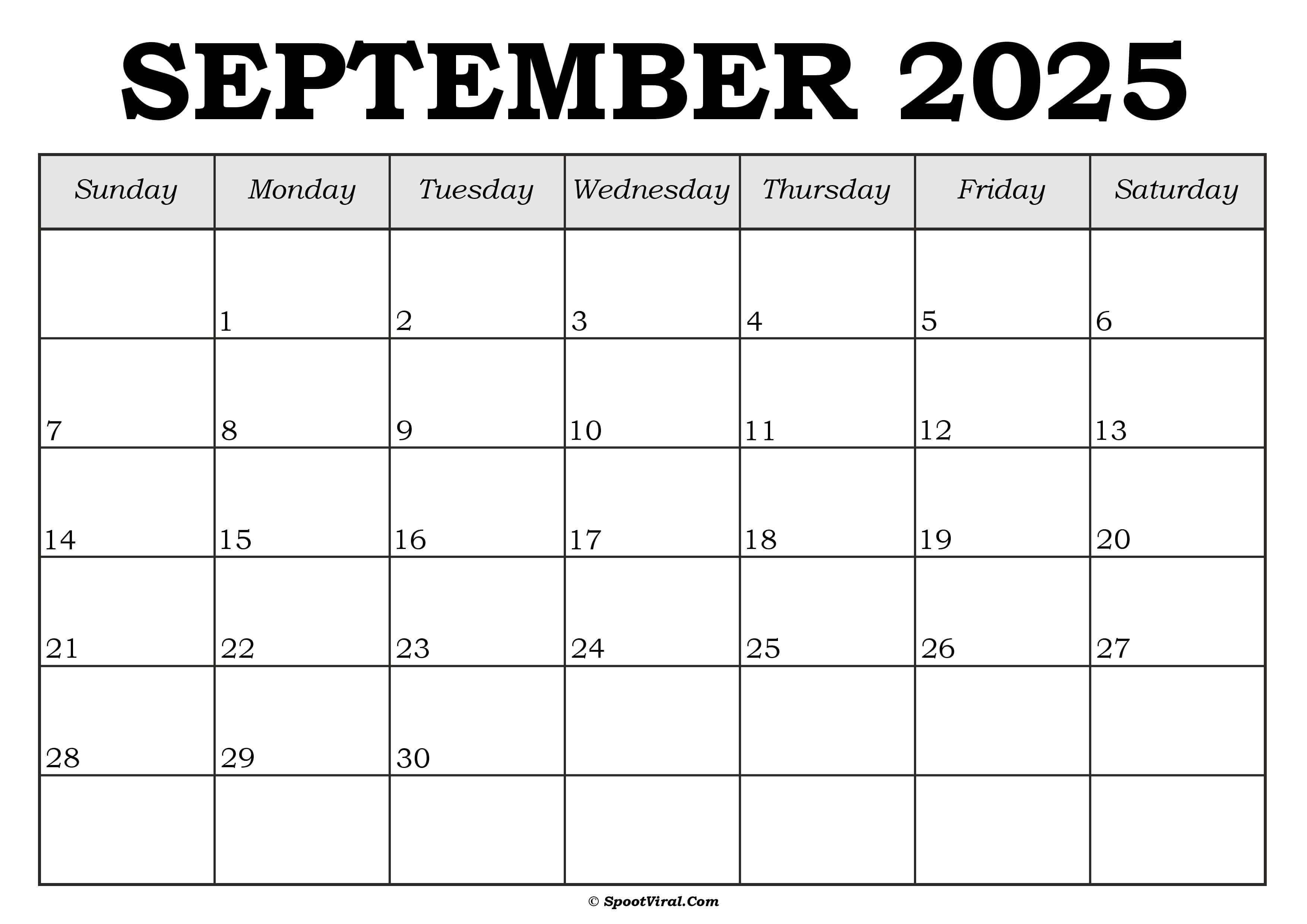 September 2025 Calendar Template