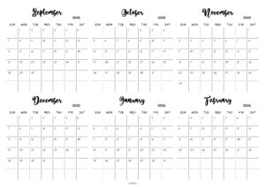 September 2025 to February 2026 Calendar