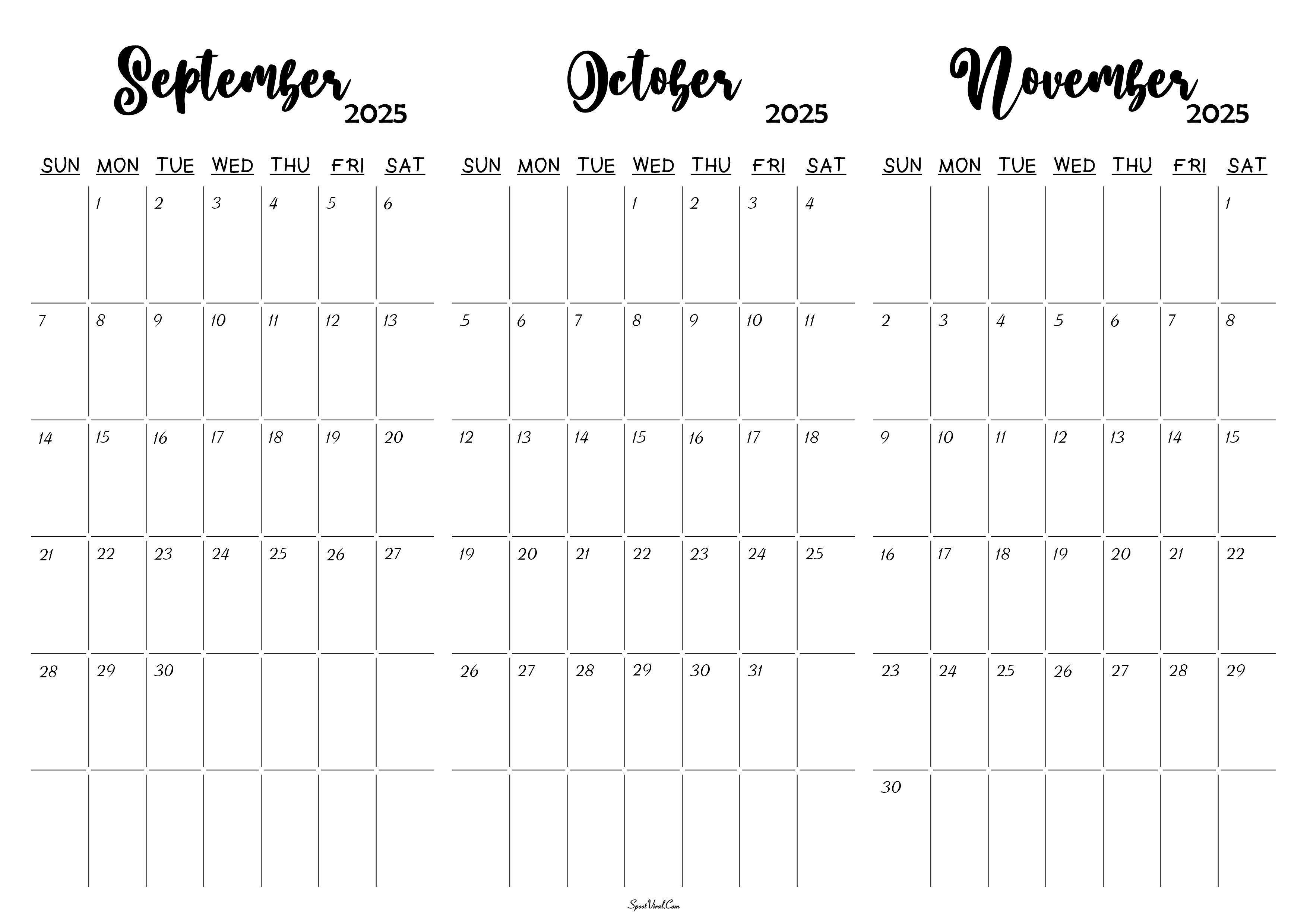 September October November 2025 Calendar