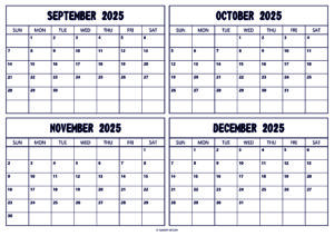 September October November December 2025 Calendar