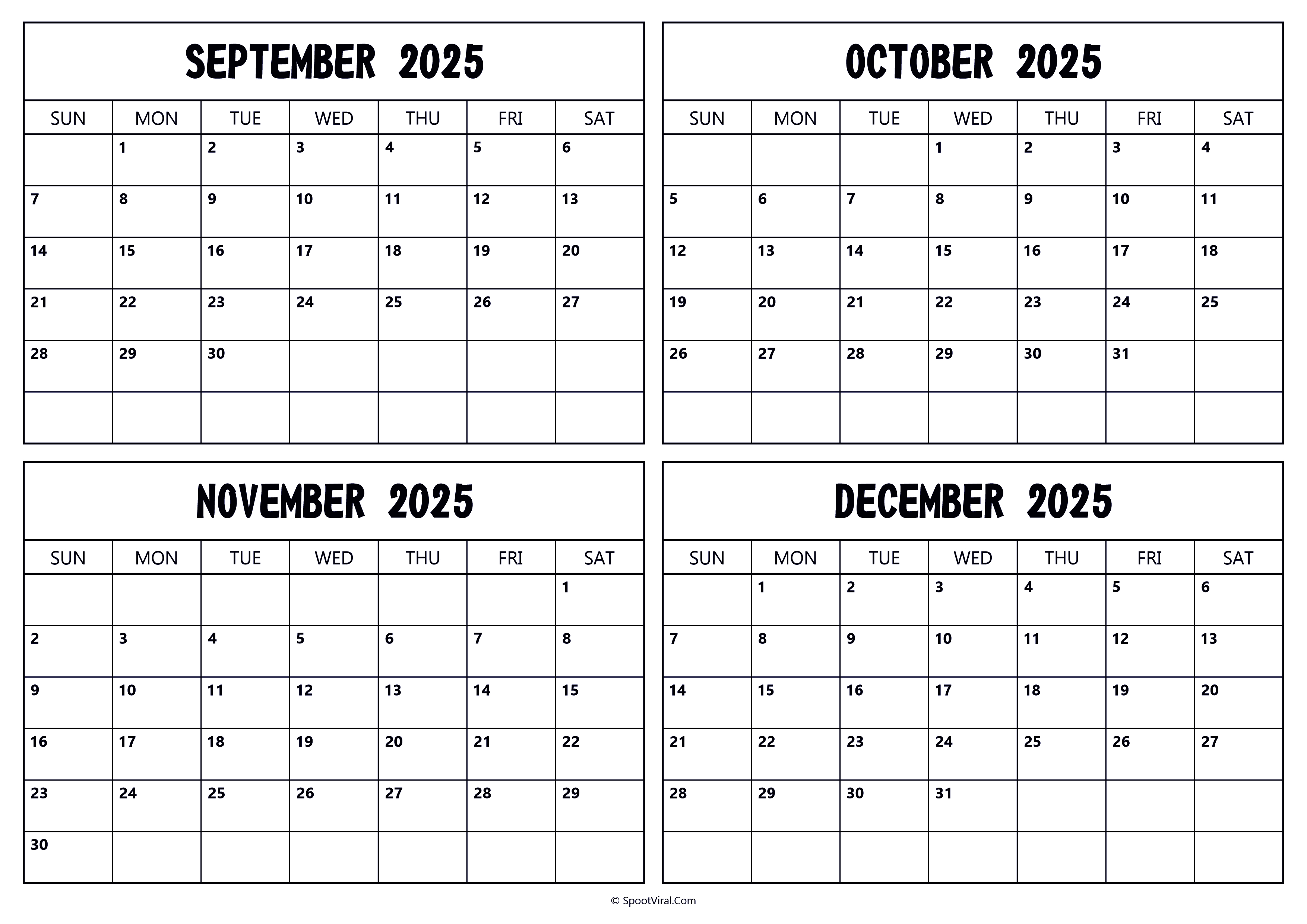 September October November December 2025 Calendar