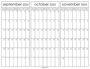 September October and November Calendar 2025