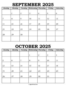 September and October Calendar 2025