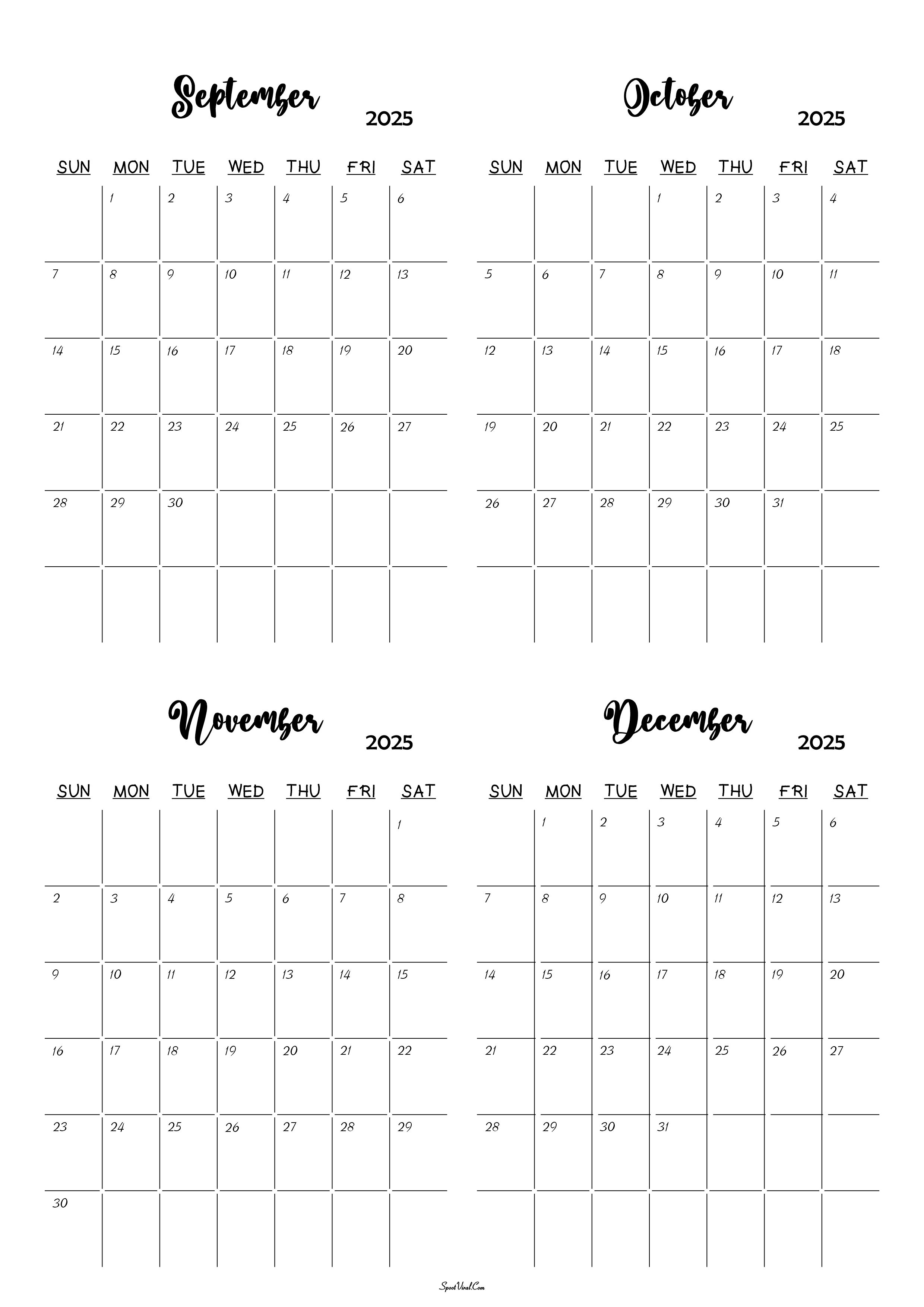 September to December 2025 Calendar