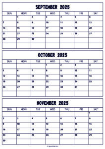 September to November 2025 Calendar