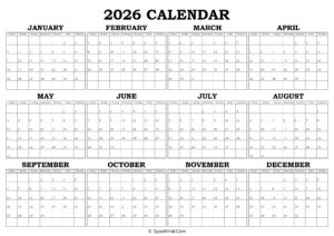 Printable 2026 Yearly Calendar