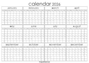 Yearly Calendar 2026