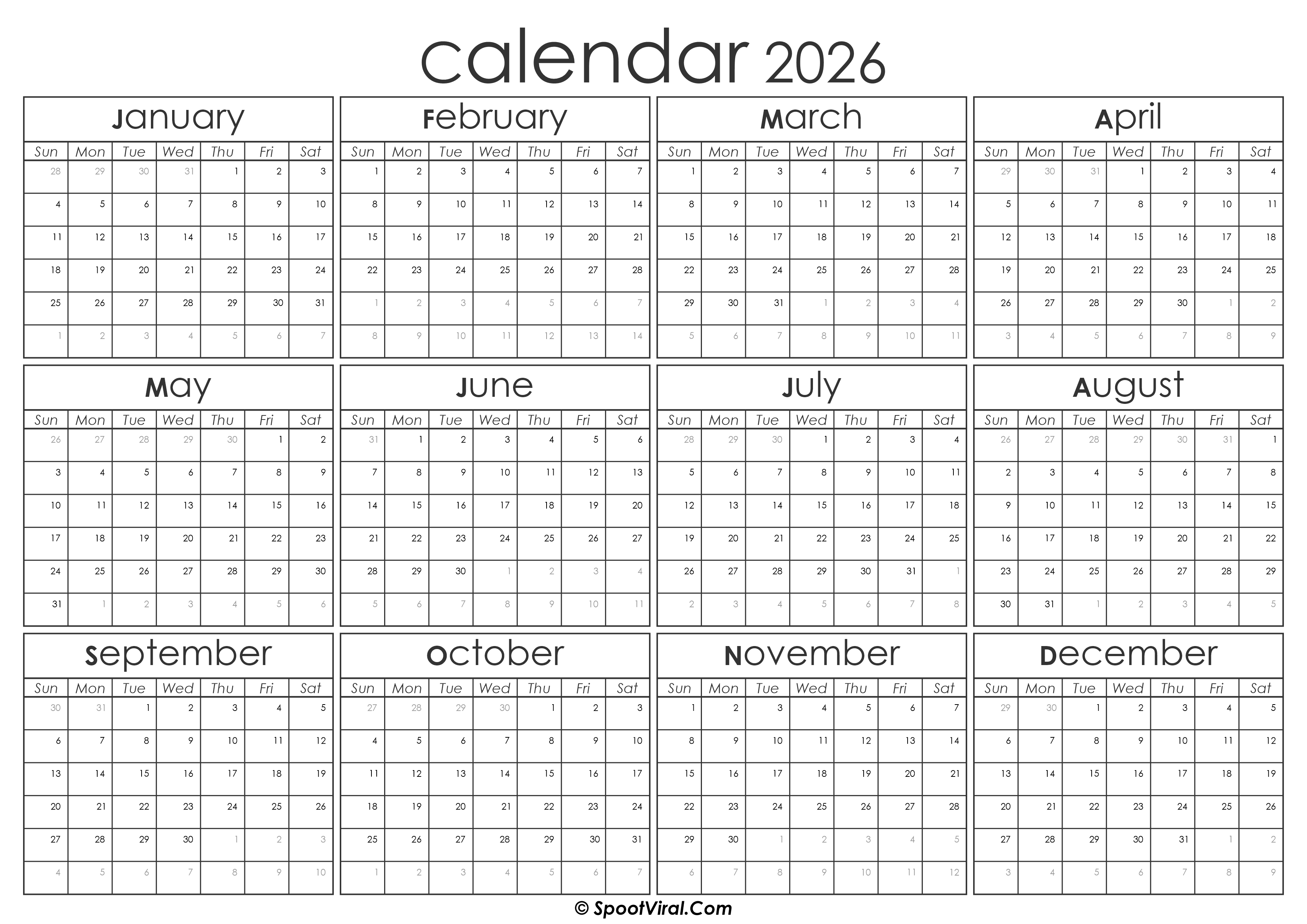 Yearly Calendar 2026