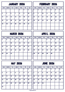 2026 January to June Calendar