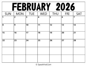 Blank Calendar February 2026