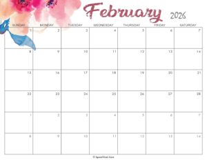 Cute February Calendar 2026 Printable