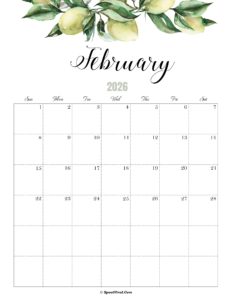 February Calendar 2026 Cute
