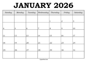 January 2026 Calendar Template