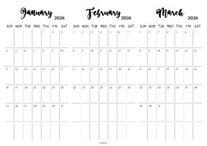 January February March 2026 Calendar