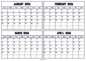 January February March April 2026 Calendar