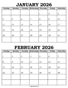 January and February Calendar 2026