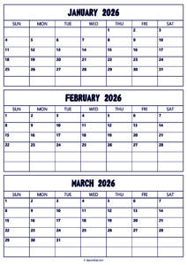 January to March 2026 Calendar