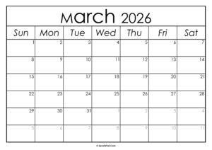 March 2026 Calendar Printable