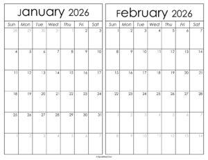 Printable January February 2026 Calendar