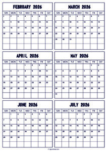 2026 February to July Calendar