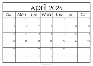 April 2026 Calendar Printable