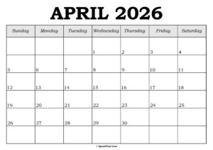 April 2026 Calendar Template