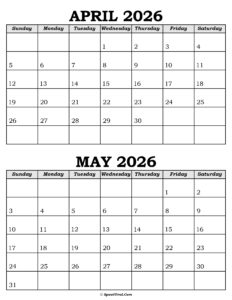 April and May Calendar 2026