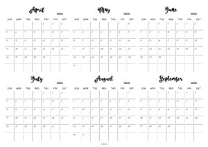 April to September 2026 Calendar