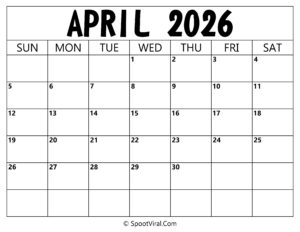 Blank Calendar April 2026
