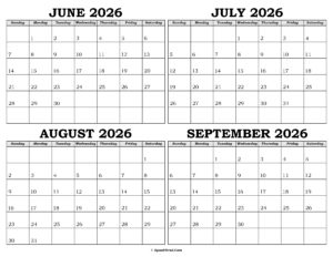 Calendar June to September 2026
