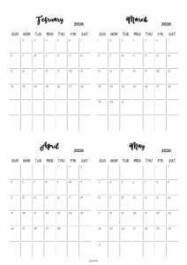 February to May 2026 Calendar