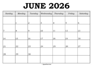 June 2026 Calendar Template