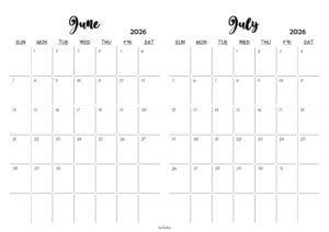 June July 2026 Calendar