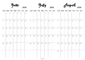June July August 2026 Calendar