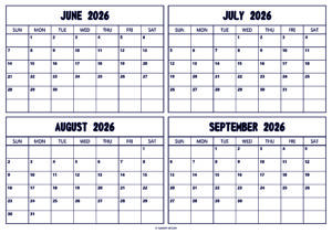 June July August September 2026 Calendar