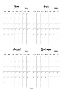 June to September 2026 Calendar