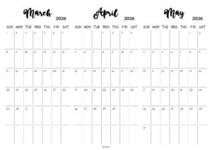 March April May 2026 Calendar