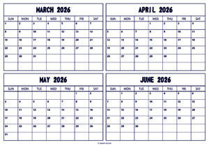 March April May June 2026 Calendar