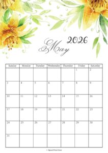 May 2026 Calendar Floral