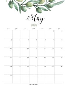 May Calendar 2026 Cute